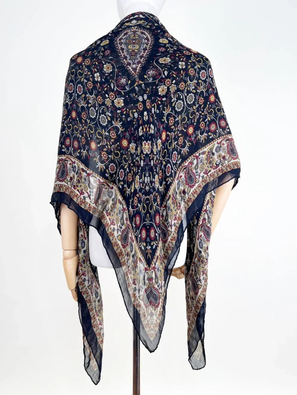 Vintage Silk Scarf Shawl Floral Paisley Print Bandana Boho Chic Bohemian Luxury - Picture 6 of 8